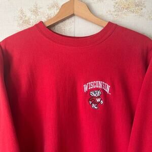 Vintage 90s Champion Reverse Weave Sweatshirt | Wisconsin Badgers Red | Size XL